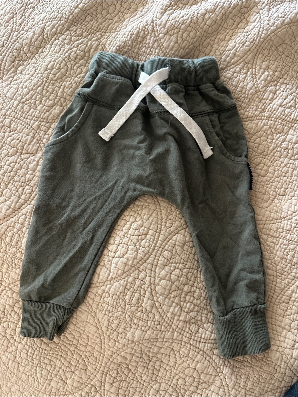 Little Bipsy Olive Green Jogger Pants with White Drawstring
